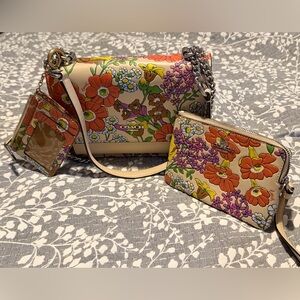 NWOT COACH Klare* embossed Floral 100% leather matching 3pc-set LTD EDITION! Htf